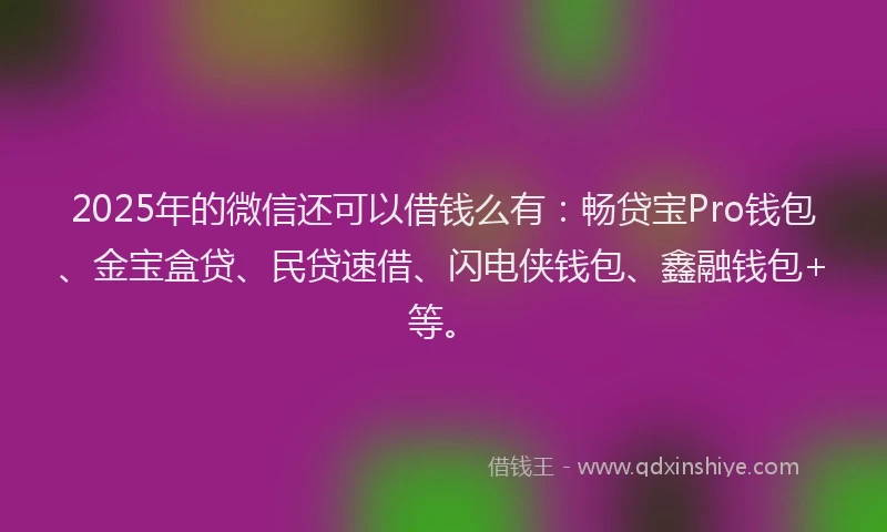 2025年的微信还可以借钱么有：畅贷宝Pro钱包、金宝盒贷、民贷速借、闪电侠钱包、鑫融钱包+等。