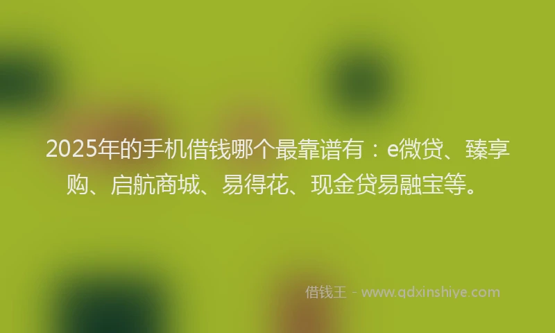 2025年的手机借钱哪个最靠谱有：e微贷、臻享购、启航商城、易得花、现金贷易融宝等。