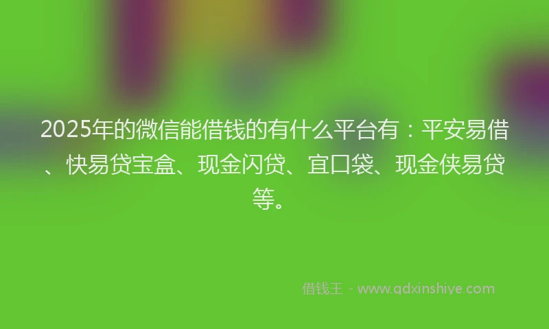 2025年的微信能借钱的有什么平台有：平安易借、快易贷宝盒、现金闪贷、宜口袋、现金侠易贷等。