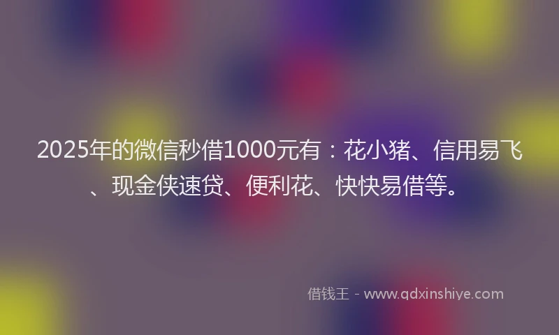 2025年的微信秒借1000元有：花小猪、信用易飞、现金侠速贷、便利花、快快易借等。