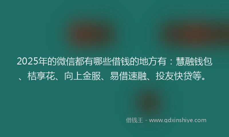 2025年的微信都有哪些借钱的地方有：慧融钱包、桔享花、向上金服、易借速融、投友快贷等。