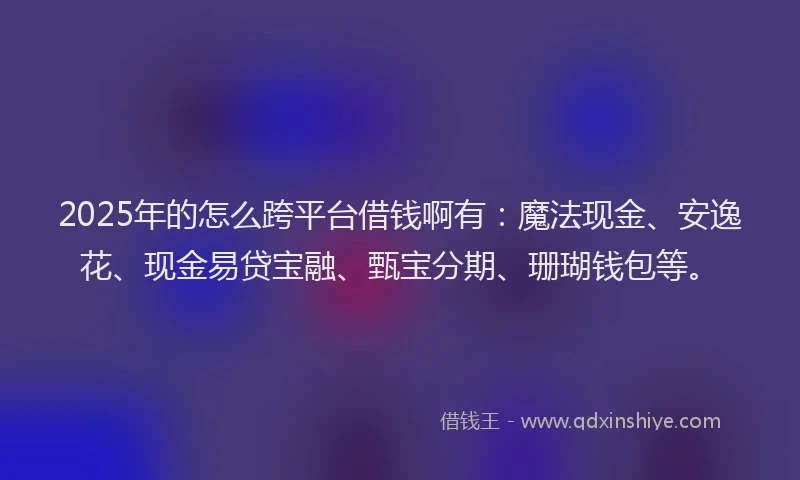 2025年的怎么跨平台借钱啊有：魔法现金、安逸花、现金易贷宝融、甄宝分期、珊瑚钱包等。