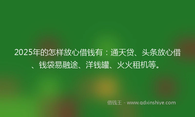 2025年的怎样放心借钱有：通天贷、头条放心借、钱袋易融途、洋钱罐、火火租机等。