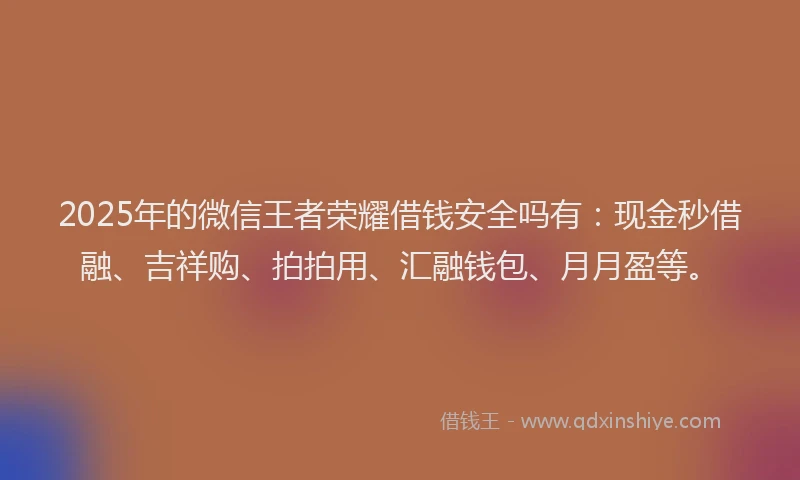 2025年的微信王者荣耀借钱安全吗有：现金秒借融、吉祥购、拍拍用、汇融钱包、月月盈等。