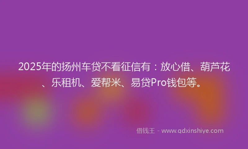 2025年的扬州车贷不看征信有：放心借、葫芦花、乐租机、爱帮米、易贷Pro钱包等。