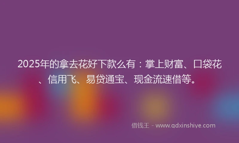 2025年的拿去花好下款么有：掌上财富、口袋花、信用飞、易贷通宝、现金流速借等。
