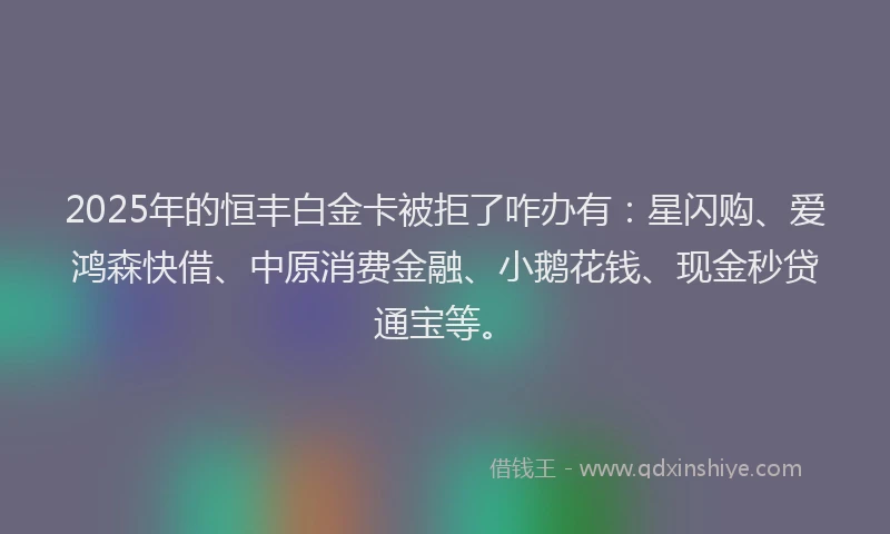 2025年的恒丰白金卡被拒了咋办有：星闪购、爱鸿森快借、中原消费金融、小鹅花钱、现金秒贷通宝等。