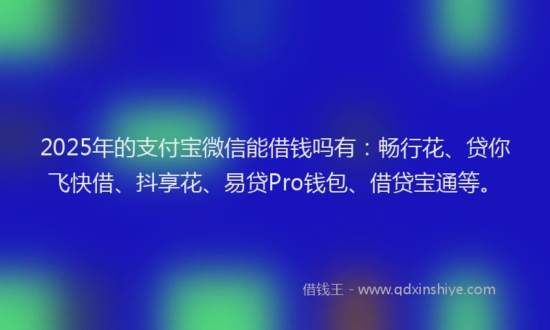 2025年的支付宝微信能借钱吗有：畅行花、贷你飞快借、抖享花、易贷Pro钱包、借贷宝通等。