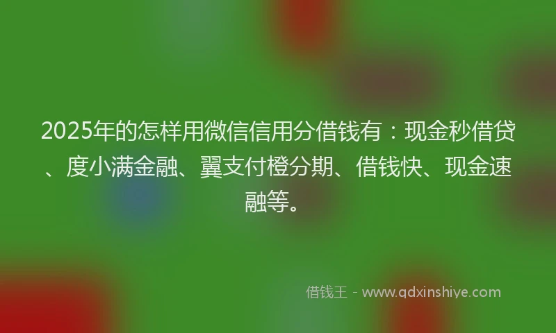 2025年的怎样用微信信用分借钱有：现金秒借贷、度小满金融、翼支付橙分期、借钱快、现金速融等。