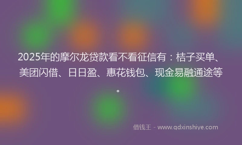 2025年的摩尔龙贷款看不看征信有：桔子买单、美团闪借、日日盈、惠花钱包、现金易融通途等。
