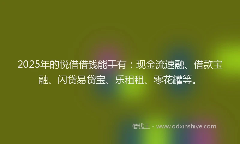 2025年的悦借借钱能手有：现金流速融、借款宝融、闪贷易贷宝、乐租租、零花罐等。
