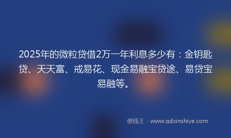 2025年的微粒贷借2万一年利息多少有：金钥匙贷、天天富、戒易花、现金易融宝贷途、易贷宝易融等。
