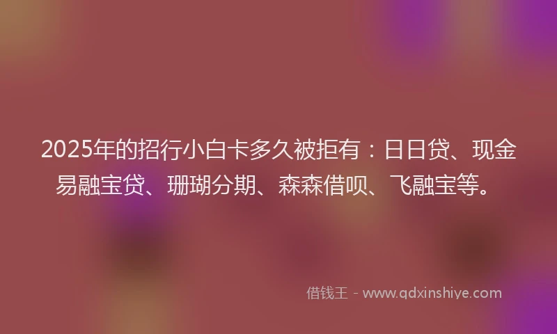 2025年的招行小白卡多久被拒有：日日贷、现金易融宝贷、珊瑚分期、森森借呗、飞融宝等。