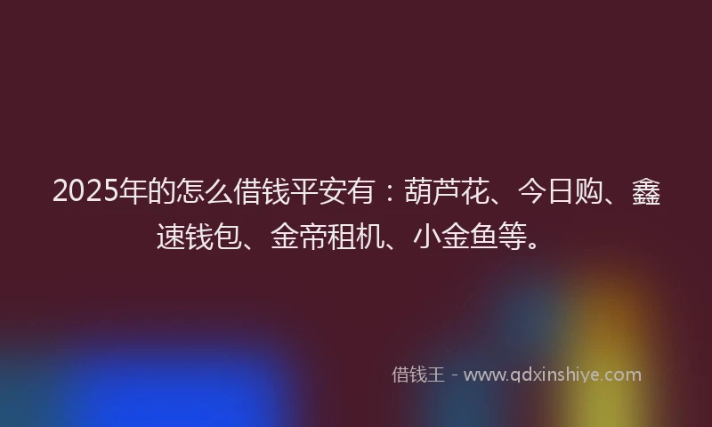 2025年的怎么借钱平安有：葫芦花、今日购、鑫速钱包、金帝租机、小金鱼等。