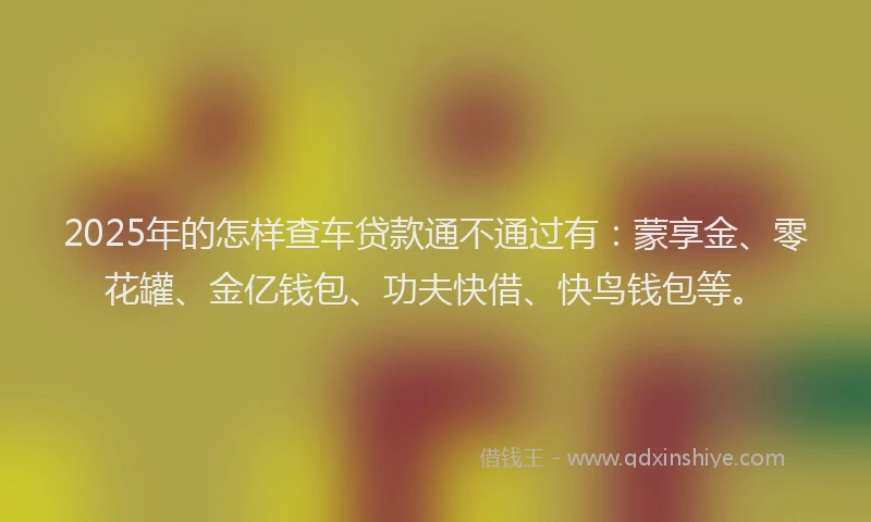 2025年的怎样查车贷款通不通过有：蒙享金、零花罐、金亿钱包、功夫快借、快鸟钱包等。