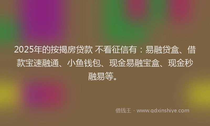 2025年的按揭房贷款 不看征信有：易融贷盒、借款宝速融通、小鱼钱包、现金易融宝盒、现金秒融易等。