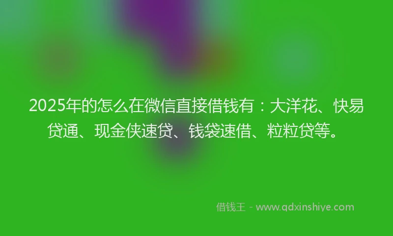 2025年的怎么在微信直接借钱有：大洋花、快易贷通、现金侠速贷、钱袋速借、粒粒贷等。