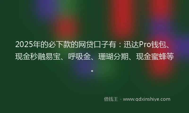2025年的必下款的网贷口子有：迅达Pro钱包、现金秒融易宝、呼吸金、珊瑚分期、现金蜜蜂等。