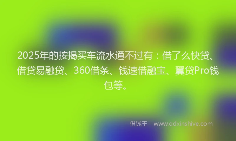 2025年的按揭买车流水通不过有：借了么快贷、借贷易融贷、360借条、钱速借融宝、翼贷Pro钱包等。
