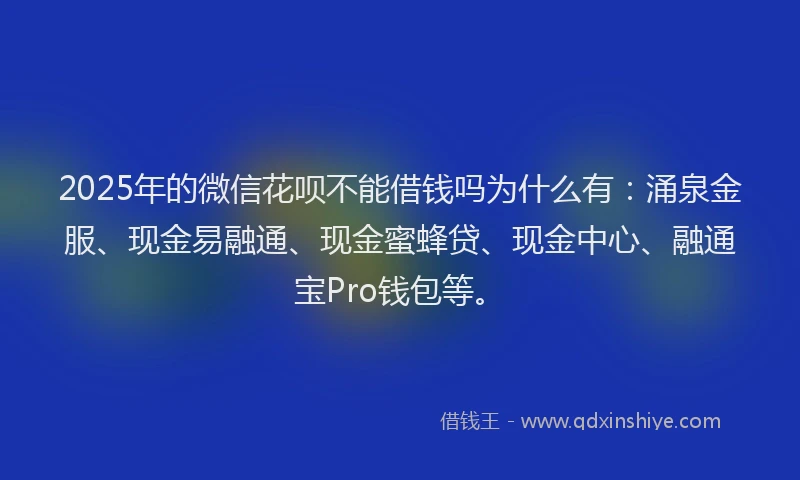 2025年的微信花呗不能借钱吗为什么有：涌泉金服、现金易融通、现金蜜蜂贷、现金中心、融通宝Pro钱包等。