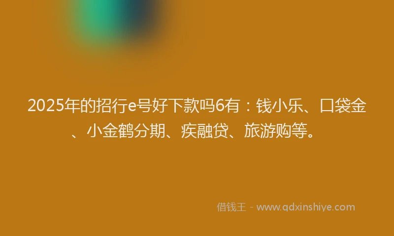 2025年的招行e号好下款吗6有：钱小乐、口袋金、小金鹤分期、疾融贷、旅游购等。