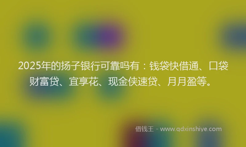 2025年的扬子银行可靠吗有：钱袋快借通、口袋财富贷、宜享花、现金侠速贷、月月盈等。