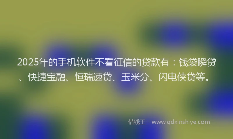 2025年的手机软件不看征信的贷款有：钱袋瞬贷、快捷宝融、恒瑞速贷、玉米分、闪电侠贷等。