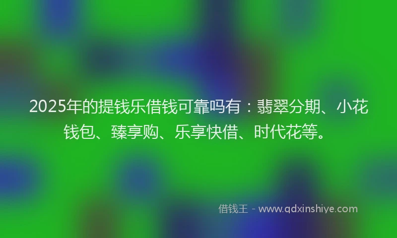 2025年的提钱乐借钱可靠吗有：翡翠分期、小花钱包、臻享购、乐享快借、时代花等。