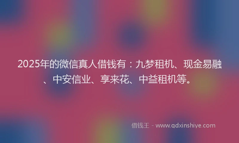 2025年的微信真人借钱有：九梦租机、现金易融、中安信业、享来花、中益租机等。