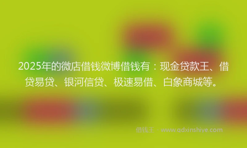 2025年的微店借钱微博借钱有：现金贷款王、借贷易贷、银河信贷、极速易借、白象商城等。