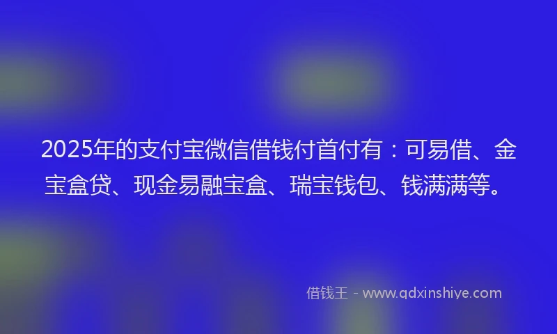 2025年的支付宝微信借钱付首付有：可易借、金宝盒贷、现金易融宝盒、瑞宝钱包、钱满满等。