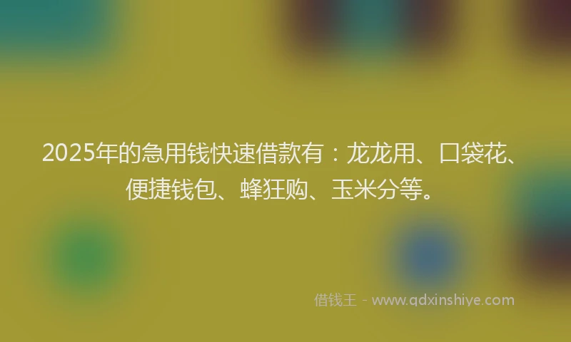 2025年的急用钱快速借款有：龙龙用、口袋花、便捷钱包、蜂狂购、玉米分等。