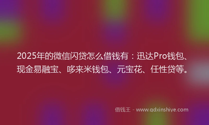 2025年的微信闪贷怎么借钱有：迅达Pro钱包、现金易融宝、哆来米钱包、元宝花、任性贷等。