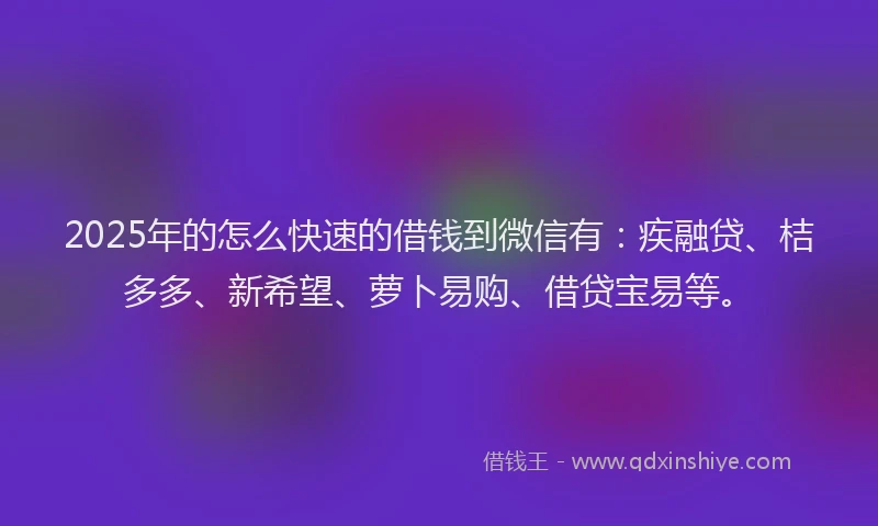 2025年的怎么快速的借钱到微信有：疾融贷、桔多多、新希望、萝卜易购、借贷宝易等。