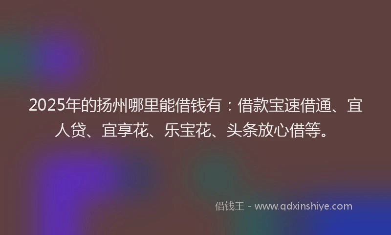 2025年的扬州哪里能借钱有：借款宝速借通、宜人贷、宜享花、乐宝花、头条放心借等。