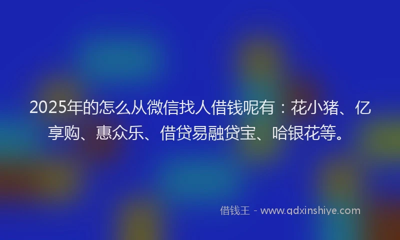 2025年的怎么从微信找人借钱呢有：花小猪、亿享购、惠众乐、借贷易融贷宝、哈银花等。