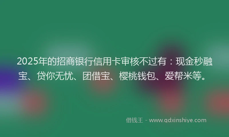 2025年的招商银行信用卡审核不过有：现金秒融宝、贷你无忧、团借宝、樱桃钱包、爱帮米等。
