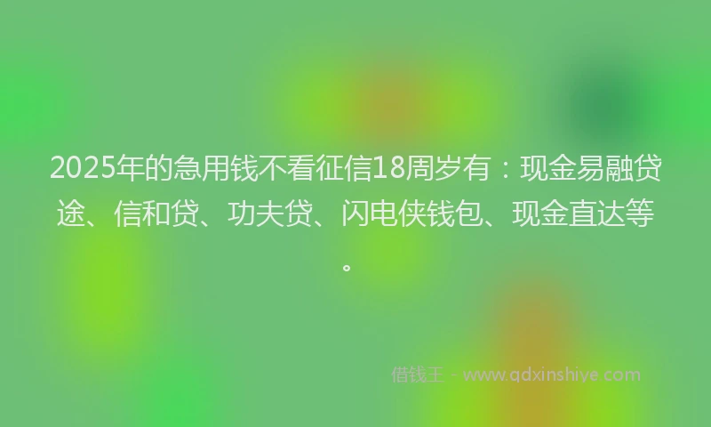 2025年的急用钱不看征信18周岁有：现金易融贷途、信和贷、功夫贷、闪电侠钱包、现金直达等。