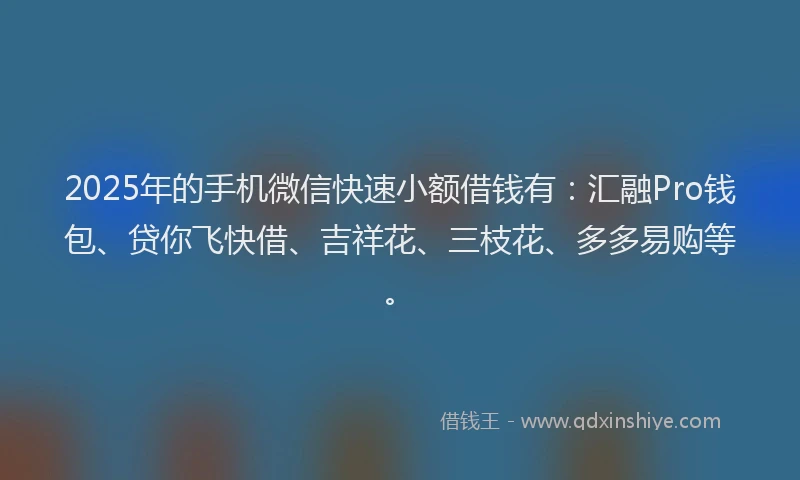 2025年的手机微信快速小额借钱有：汇融Pro钱包、贷你飞快借、吉祥花、三枝花、多多易购等。