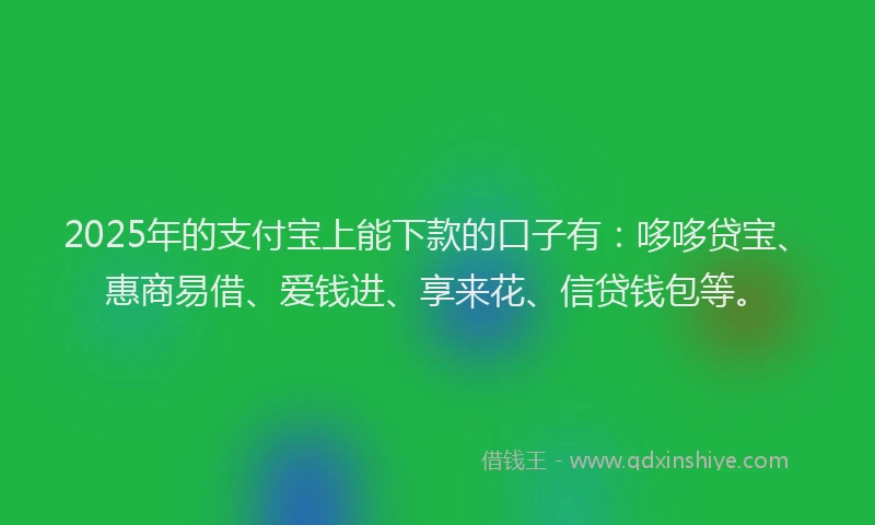 2025年的支付宝上能下款的口子有：哆哆贷宝、惠商易借、爱钱进、享来花、信贷钱包等。