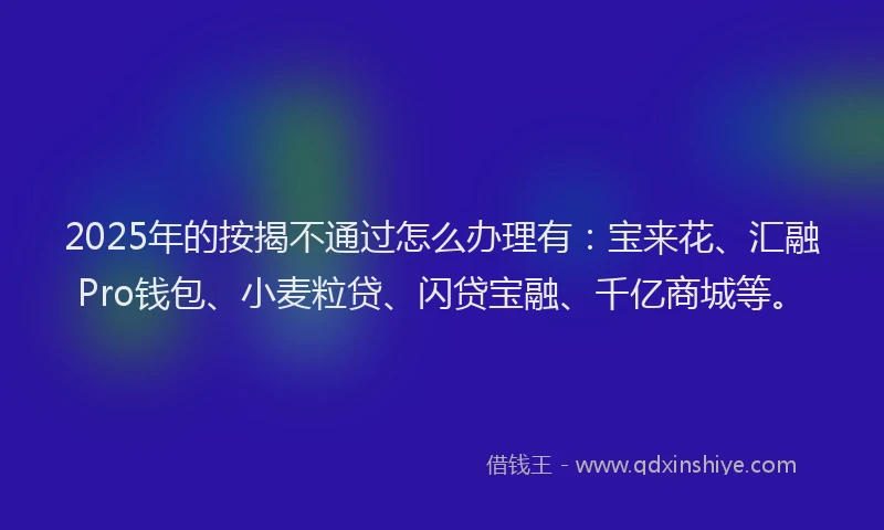 2025年的按揭不通过怎么办理有：宝来花、汇融Pro钱包、小麦粒贷、闪贷宝融、千亿商城等。
