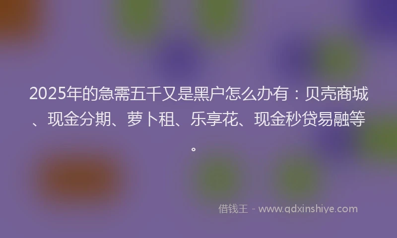 2025年的急需五千又是黑户怎么办有：贝壳商城、现金分期、萝卜租、乐享花、现金秒贷易融等。