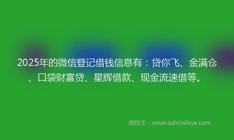 2025年的微信登记借钱信息有：贷你飞、金满仓、口袋财富贷、星辉借款、现金流速借等。