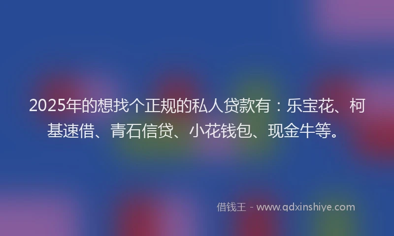 2025年的想找个正规的私人贷款有：乐宝花、柯基速借、青石信贷、小花钱包、现金牛等。