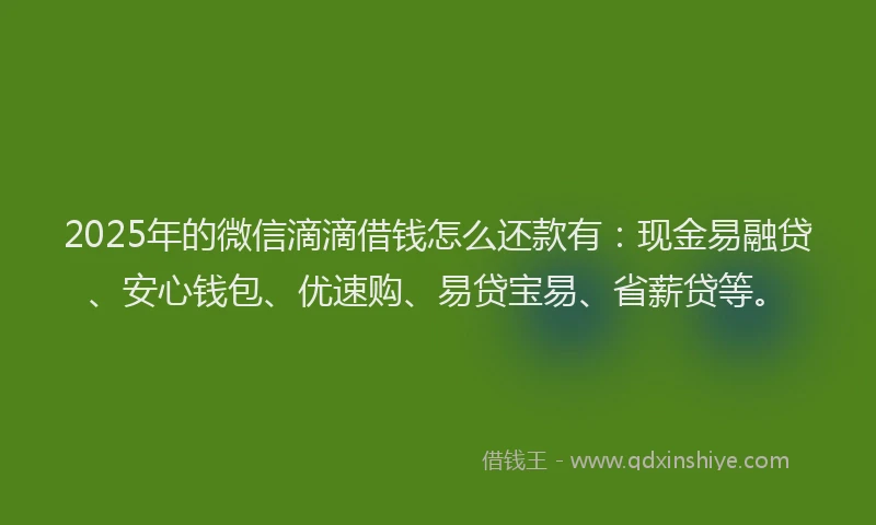 2025年的微信滴滴借钱怎么还款有：现金易融贷、安心钱包、优速购、易贷宝易、省薪贷等。