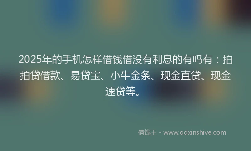 2025年的手机怎样借钱借没有利息的有吗有：拍拍贷借款、易贷宝、小牛金条、现金直贷、现金速贷等。