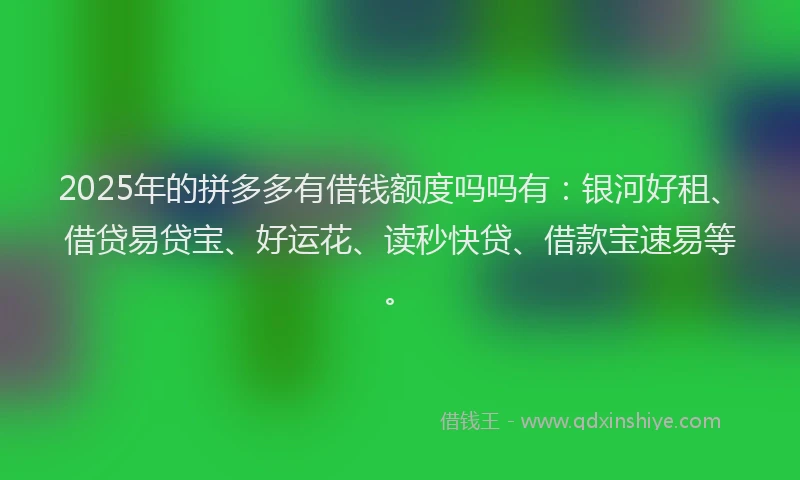 2025年的拼多多有借钱额度吗吗有：银河好租、借贷易贷宝、好运花、读秒快贷、借款宝速易等。