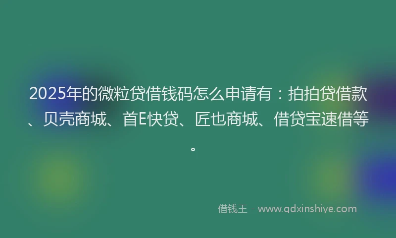 2025年的微粒贷借钱码怎么申请有：拍拍贷借款、贝壳商城、首E快贷、匠也商城、借贷宝速借等。