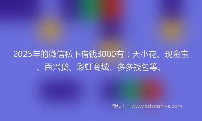 2025年的微信私下借钱3000有：天小花、现金宝、百兴贷、彩虹商城、多多钱包等。
