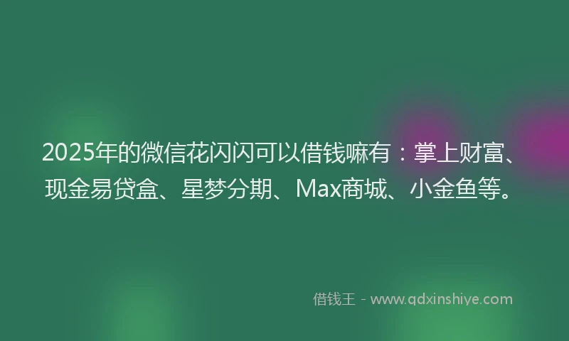 2025年的微信花闪闪可以借钱嘛有：掌上财富、现金易贷盒、星梦分期、Max商城、小金鱼等。